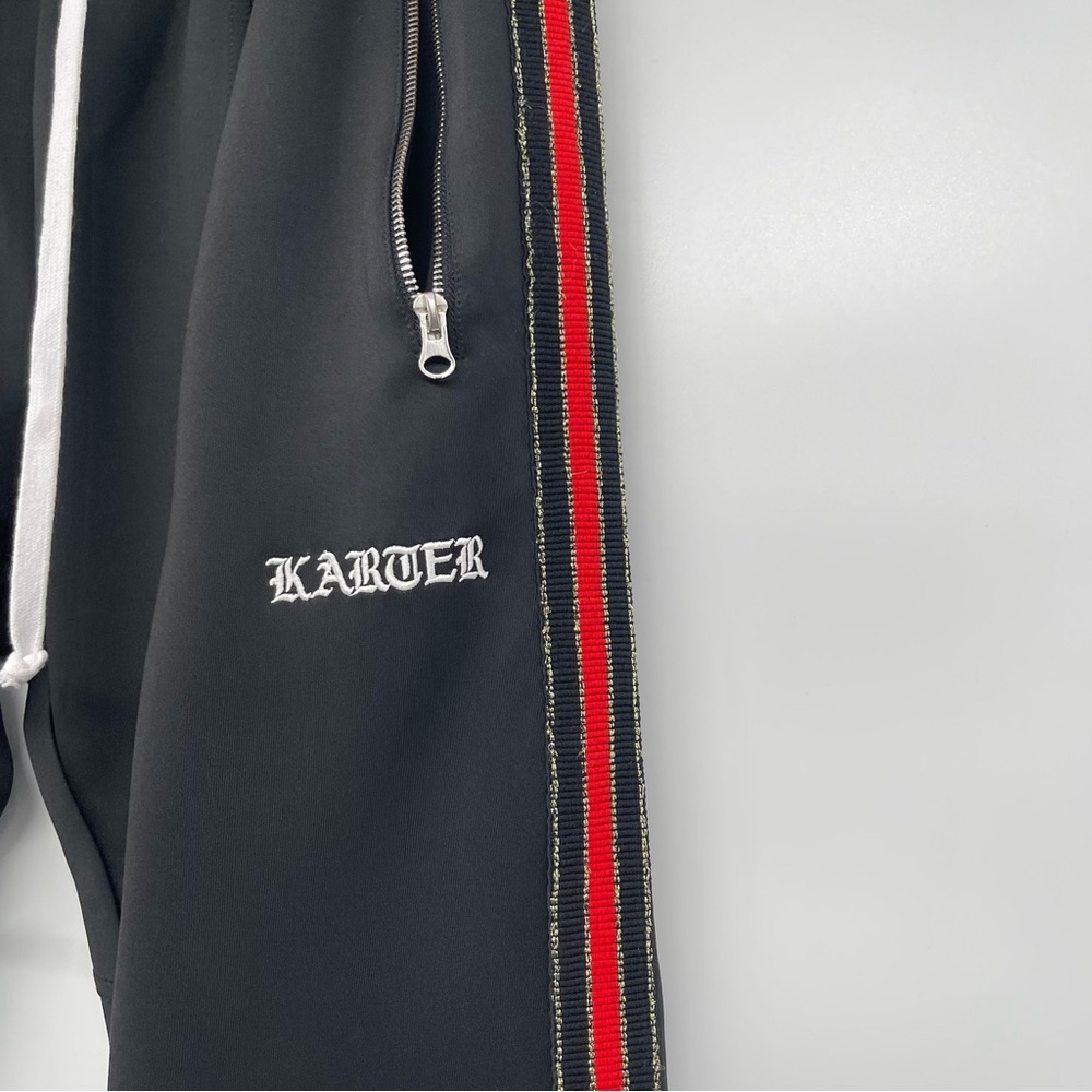 Karter Collection Track Pants Men's XL Black with Red Side Stripes Ankle Zippers - Picture 3 of 12